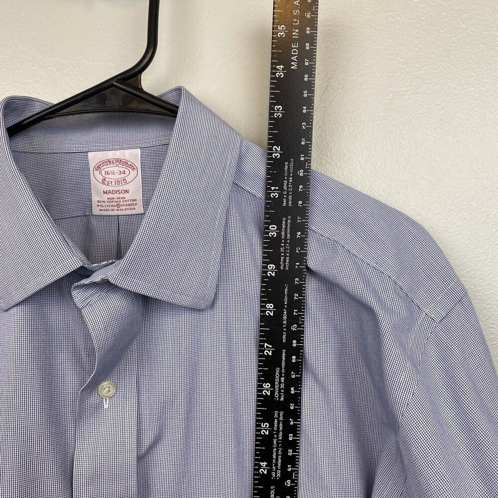 Brooks Brothers Dress Shirt Men's 16.5 Blue Long Sleeve Check Madison - Picture 8 of 9